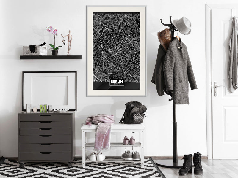 Poster - City Map: Berlin (Dark)  - wit passepartout