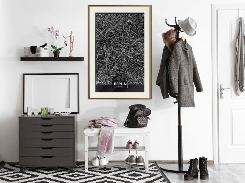 Poster - City Map: Berlin (Dark)  - goud passepartout