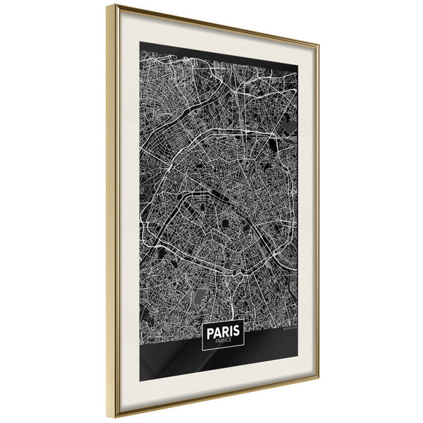 Poster - City Map: Paris (Dark)  - goud passepartout