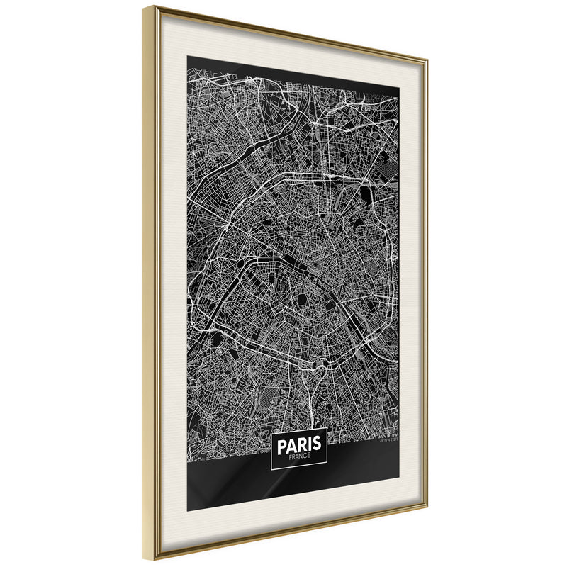 Poster - City Map: Paris (Dark)  - goud passepartout