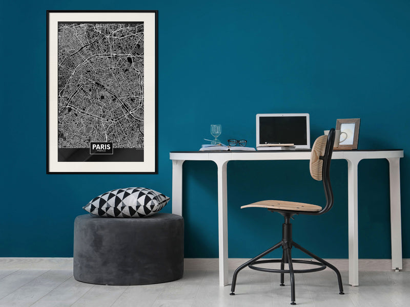 Poster - City Map: Paris (Dark)  - zwart passepartout