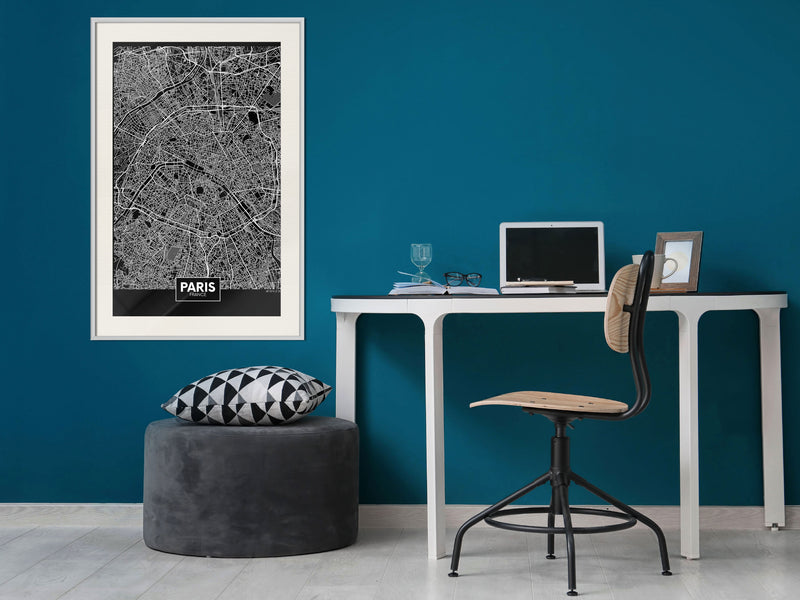 Poster - City Map: Paris (Dark)  - wit passepartout