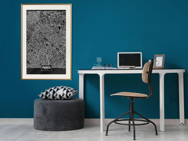 Poster - City Map: Paris (Dark)  - goud passepartout