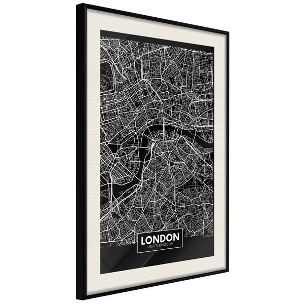 Poster - City Map: London (Dark)  - zwart passepartout