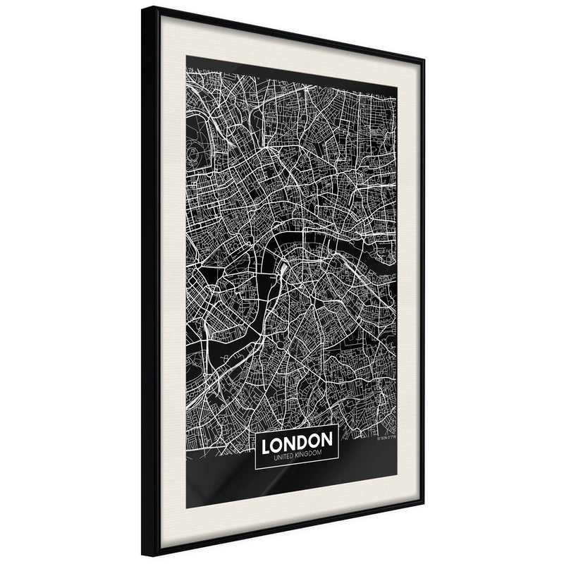 Poster - City Map: London (Dark)  - zwart passepartout