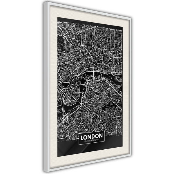 Poster - City Map: London (Dark)  - wit passepartout