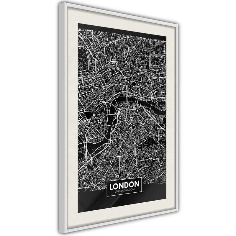 Poster - City Map: London (Dark)  - wit passepartout