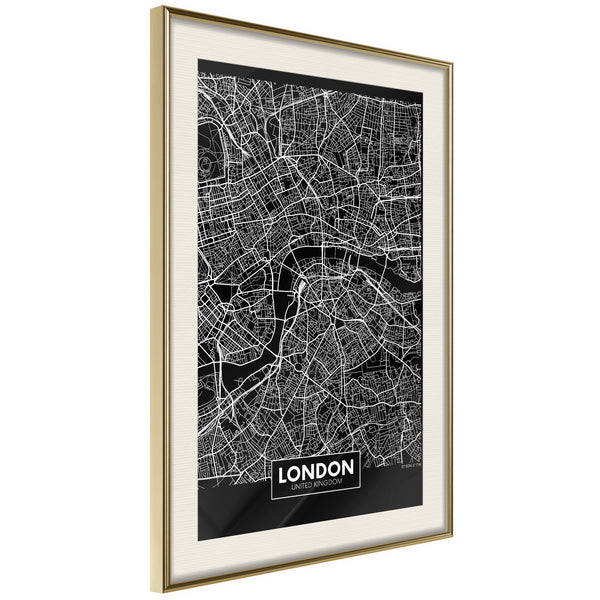 Poster - City Map: London (Dark)  - goud passepartout