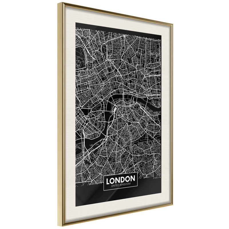 Poster - City Map: London (Dark)  - goud passepartout