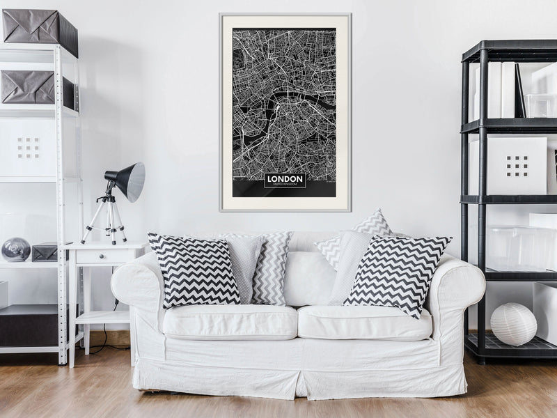 Poster - City Map: London (Dark)  - wit passepartout
