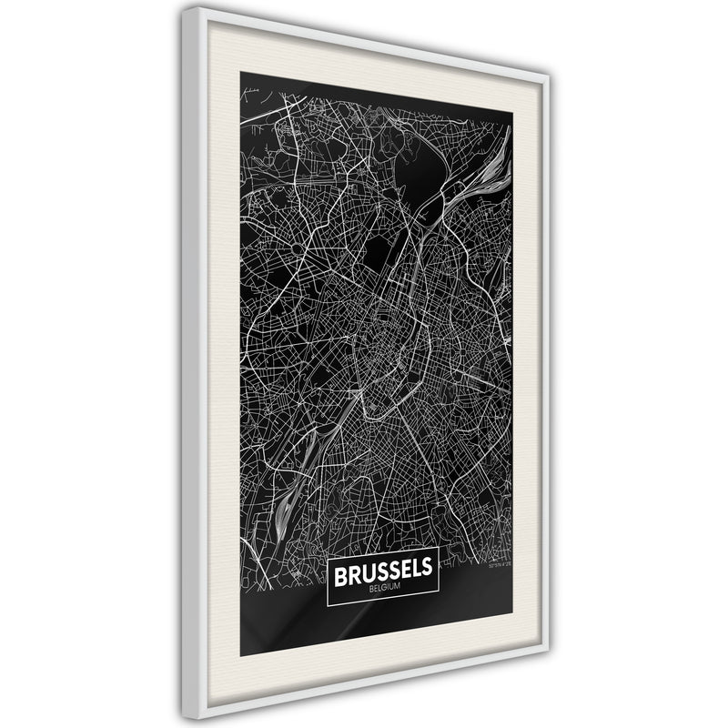 Poster - City Map: Brussels (Dark)  - wit passepartout