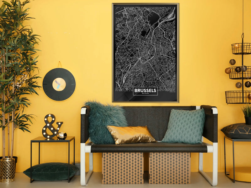 Poster - City Map: Brussels (Dark)  - goud