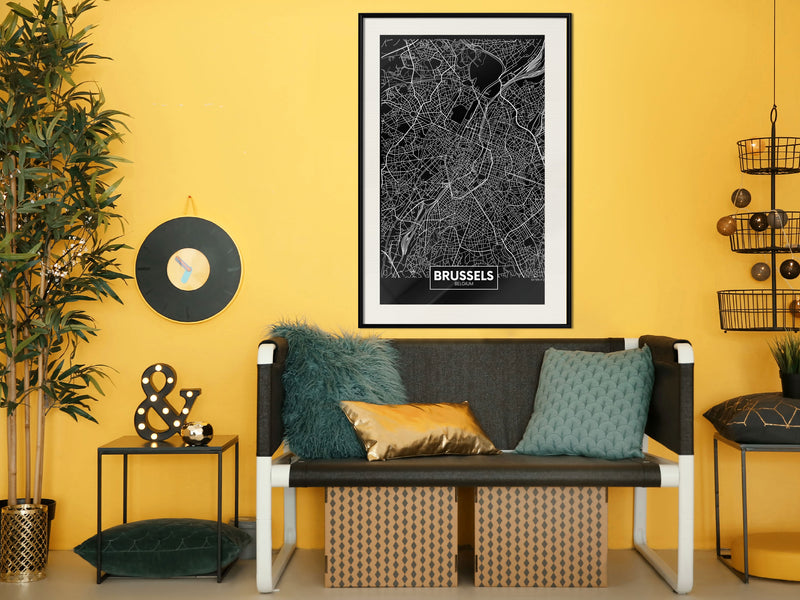 Poster - City Map: Brussels (Dark)  - zwart passepartout