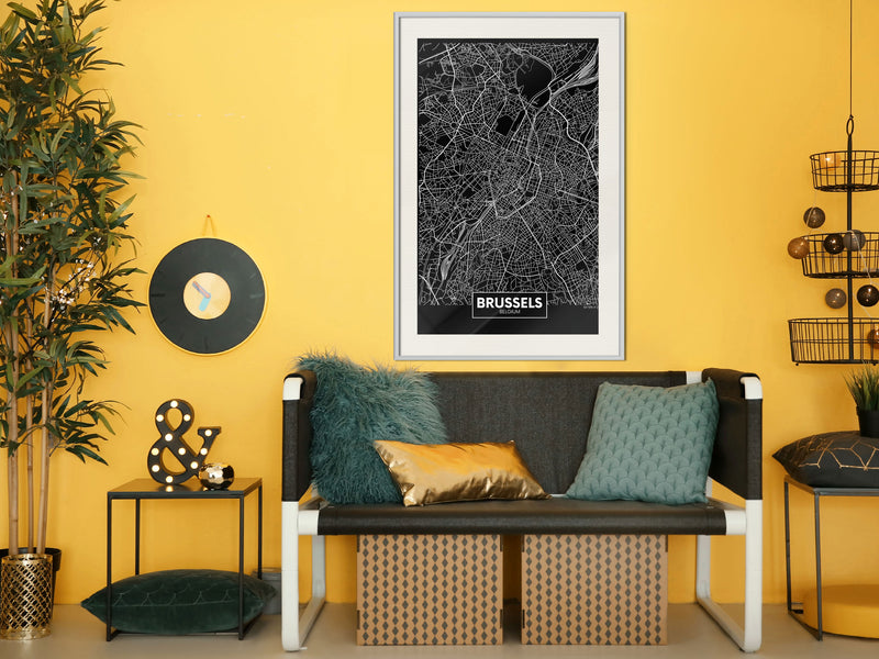 Poster - City Map: Brussels (Dark)  - wit passepartout