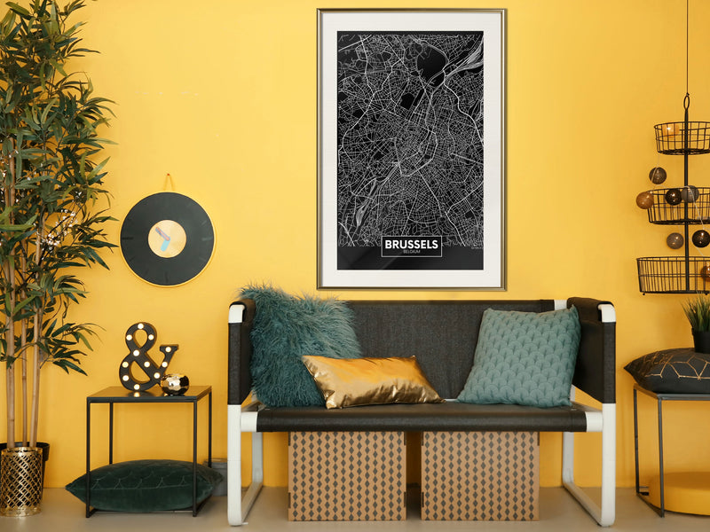 Poster - City Map: Brussels (Dark)  - goud passepartout