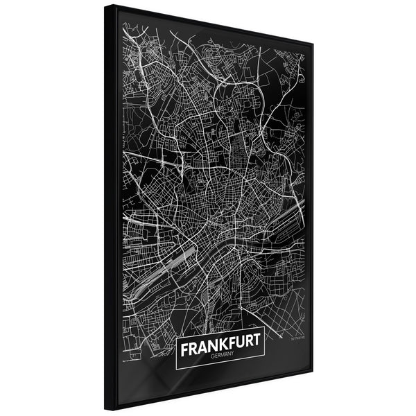 Poster - City Map: Frankfurt (Dark)  - zwart