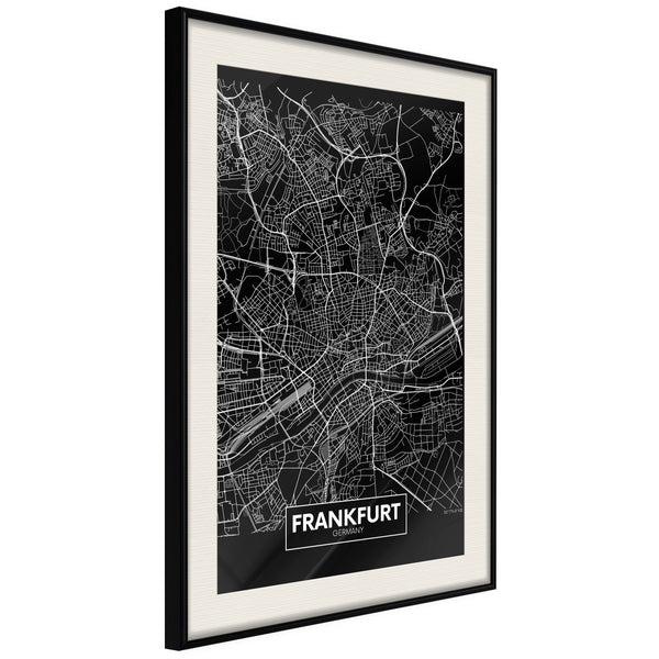 Poster - City Map: Frankfurt (Dark)  - zwart passepartout