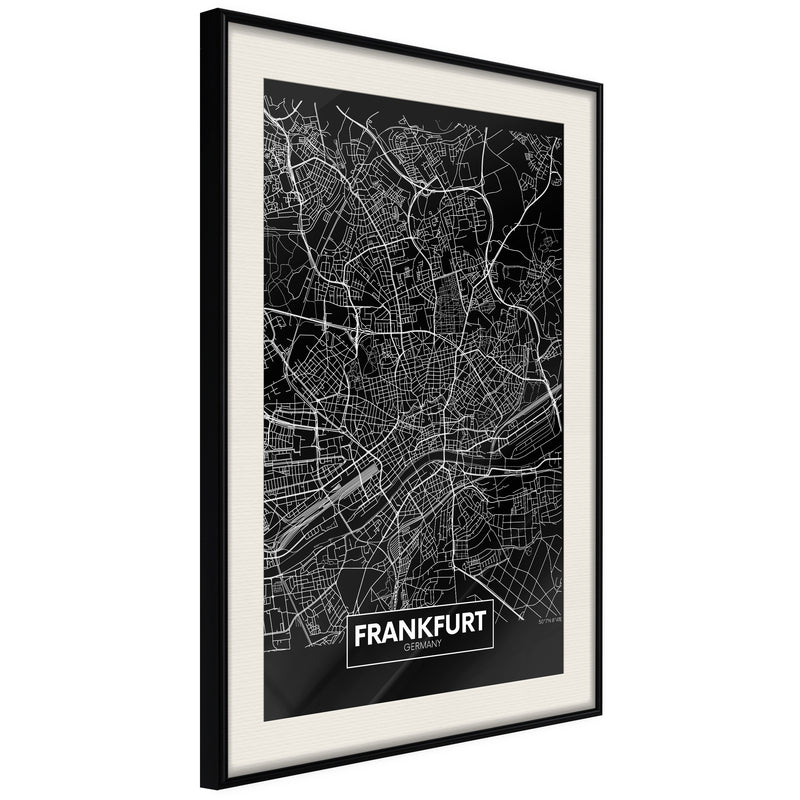 Poster - City Map: Frankfurt (Dark)  - zwart passepartout