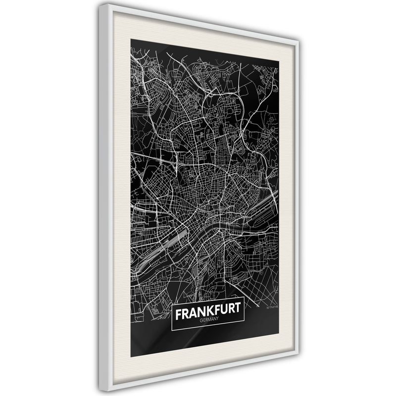 Poster - City Map: Frankfurt (Dark)  - wit passepartout