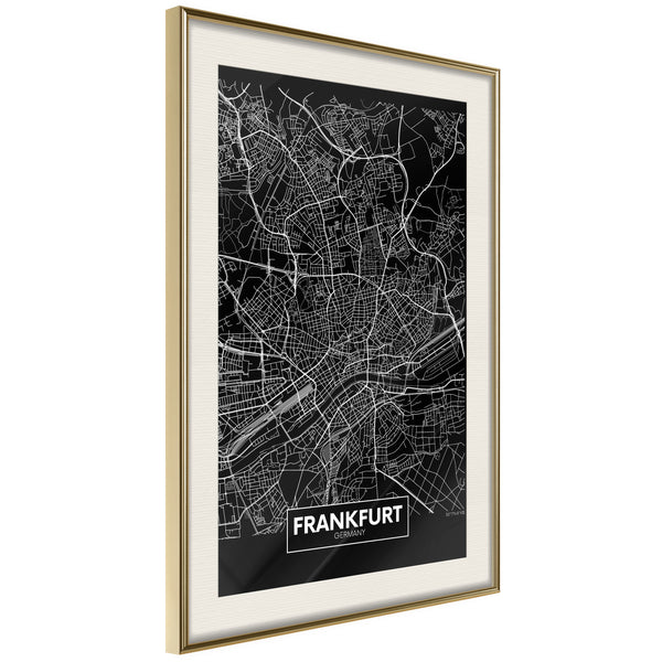 Poster - City Map: Frankfurt (Dark)  - goud passepartout