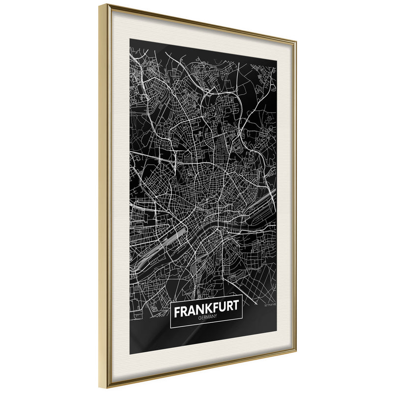 Poster - City Map: Frankfurt (Dark)  - goud passepartout
