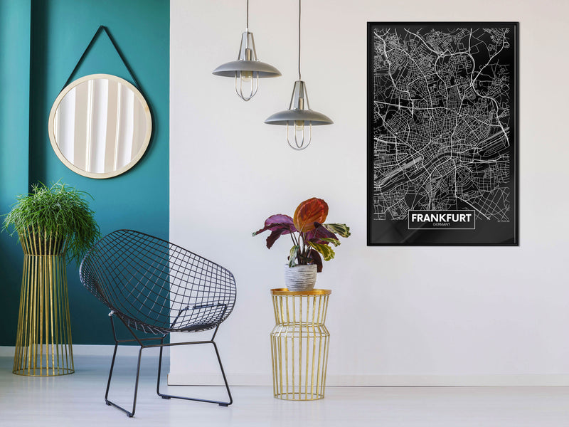 Poster - City Map: Frankfurt (Dark)  - zwart