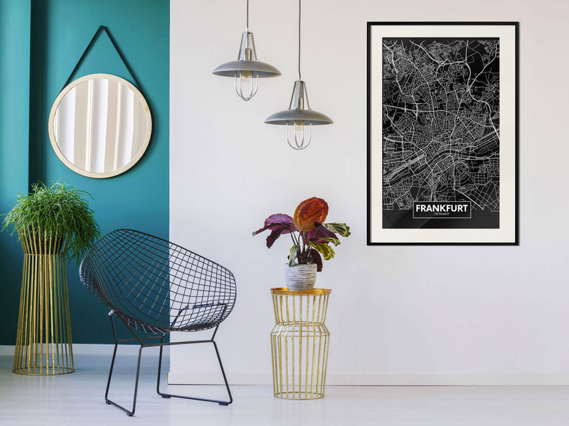 Poster - City Map: Frankfurt (Dark)  - zwart passepartout