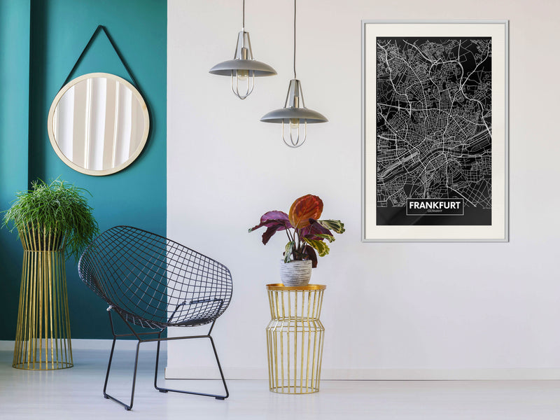 Poster - City Map: Frankfurt (Dark)  - wit passepartout