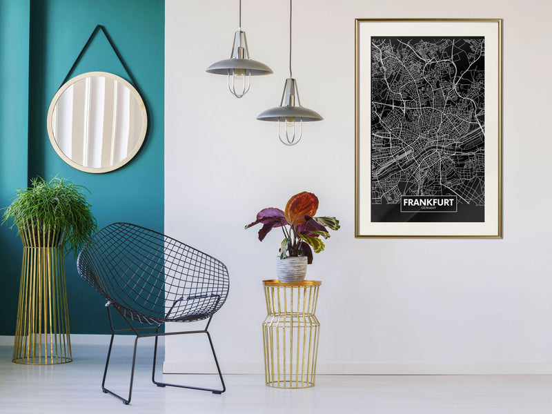 Poster - City Map: Frankfurt (Dark)  - goud passepartout