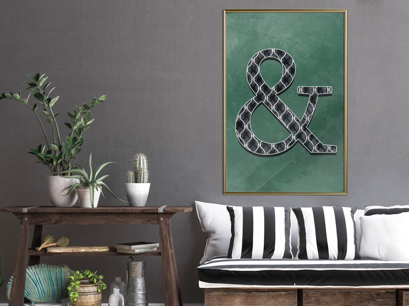Poster - Ampersand on Green Background  - goud