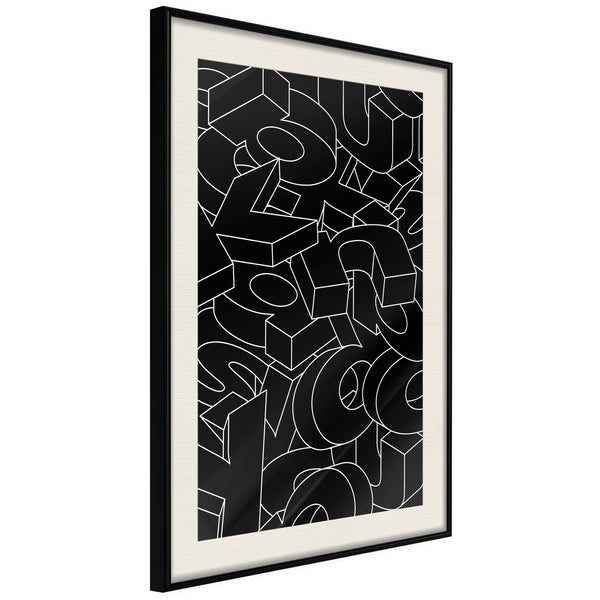 Poster - Scattered Letters  - zwart passepartout