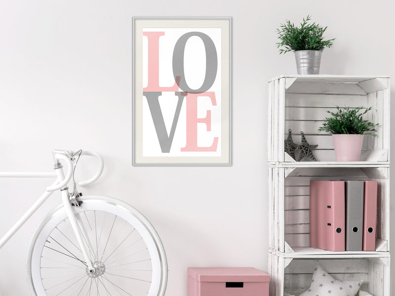 Poster - Grey-Pink Love  - wit passepartout