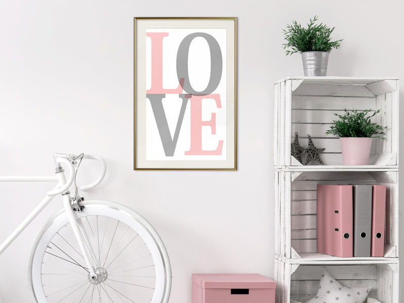Poster - Grey-Pink Love  - goud passepartout