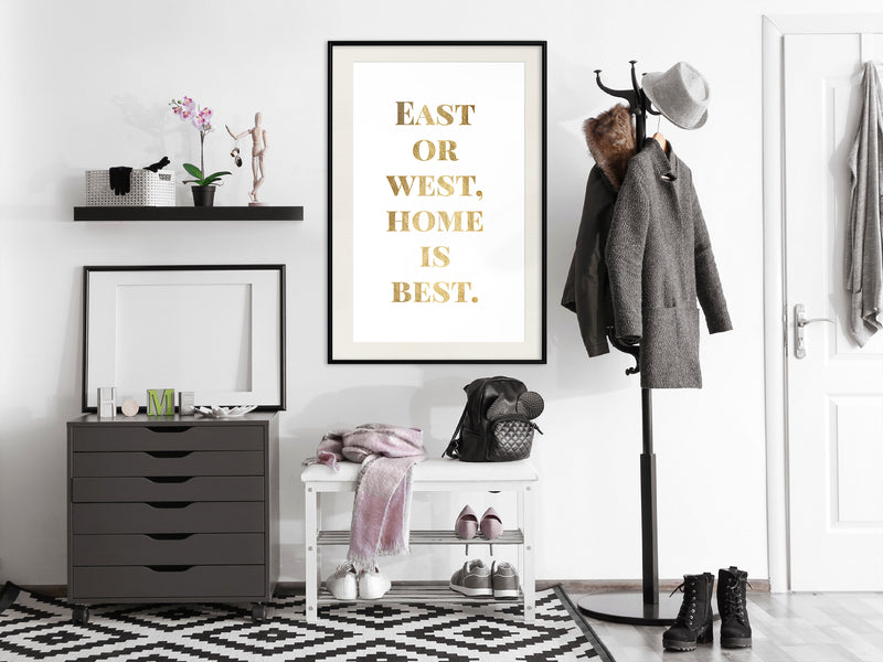 Poster - Home Is Best (Gold)  - zwart passepartout