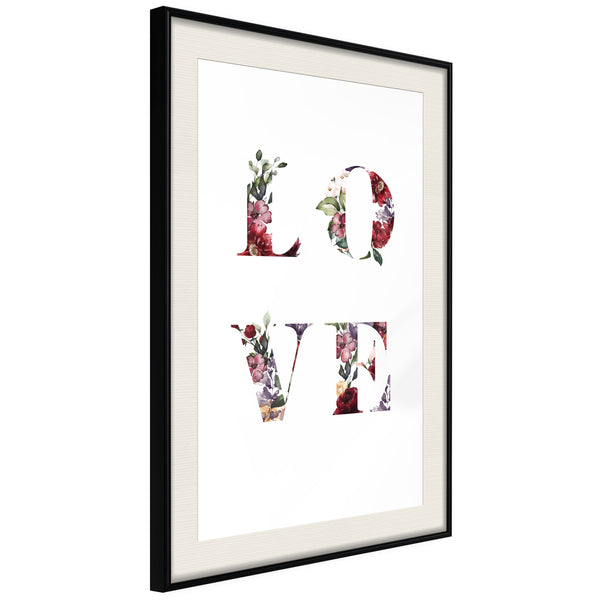 Poster - Floral Love  - zwart passepartout