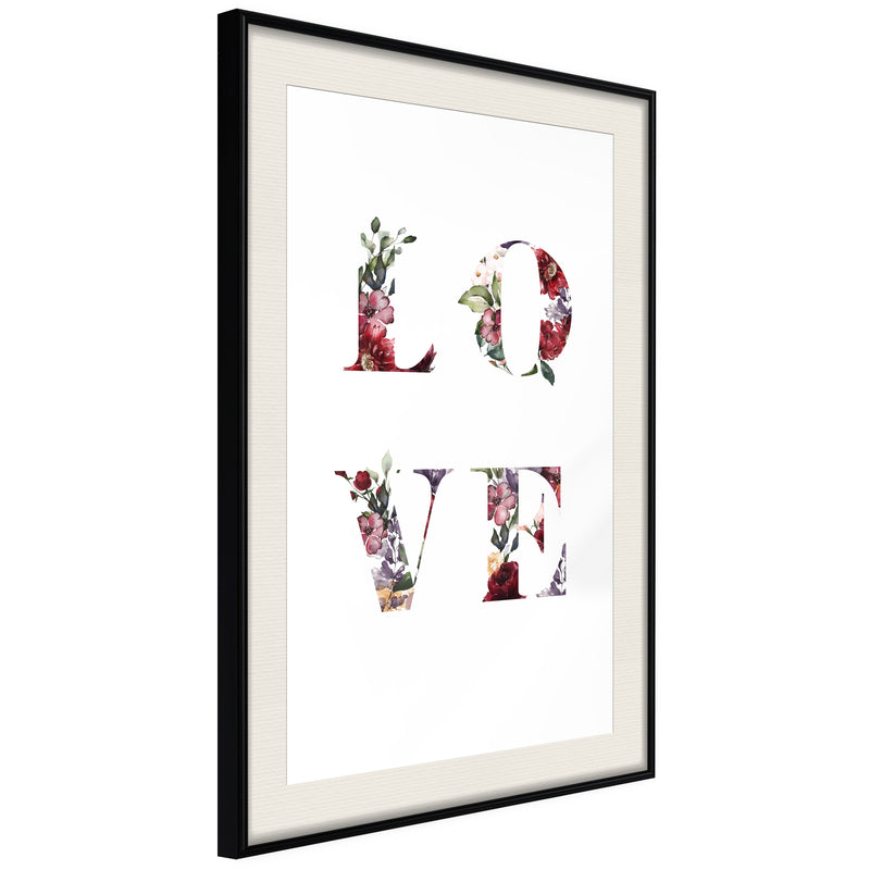 Poster - Floral Love  - zwart passepartout