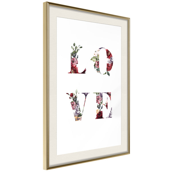 Poster - Floral Love  - goud passepartout
