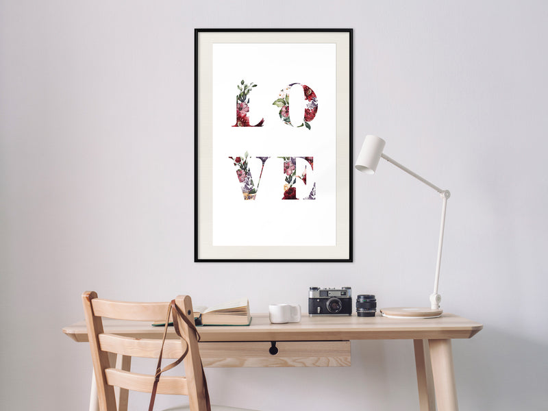 Poster - Floral Love  - zwart passepartout