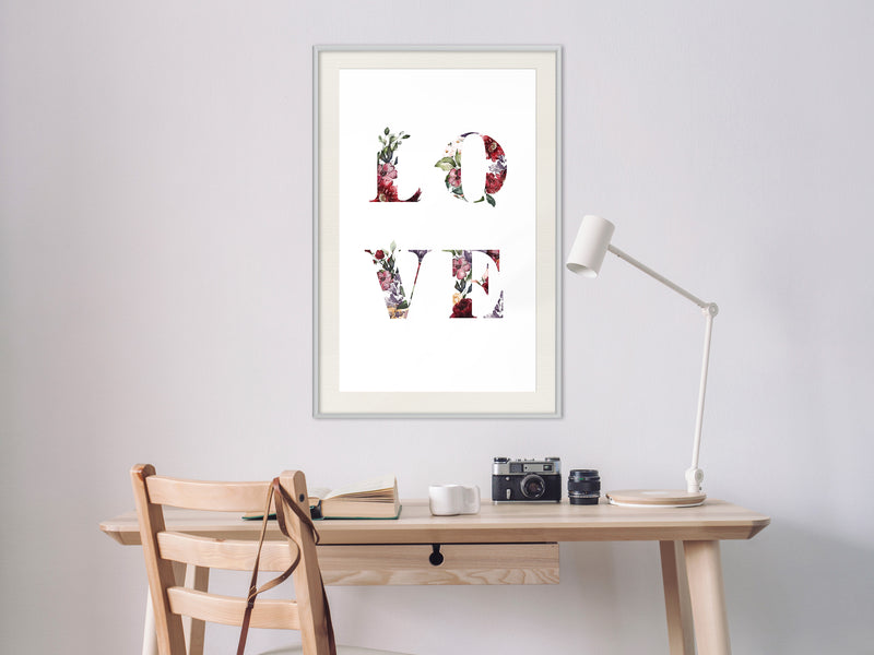 Poster - Floral Love  - wit passepartout