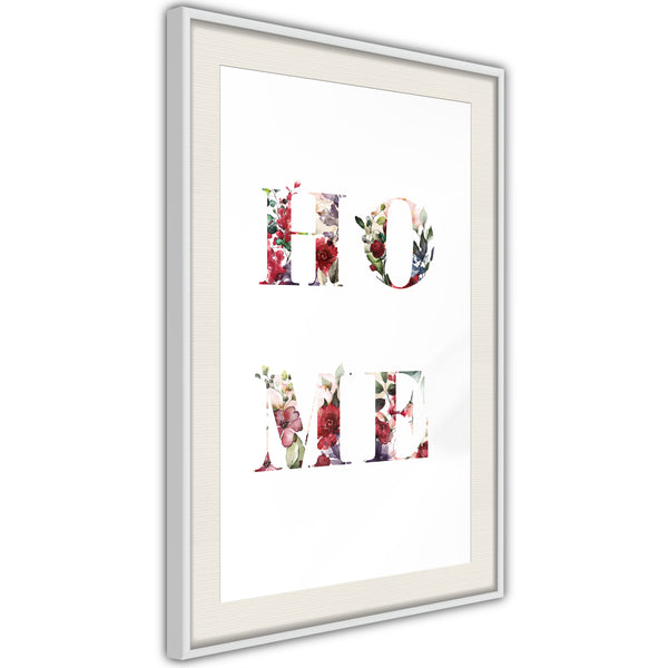 Poster - Floral Home  - wit passepartout