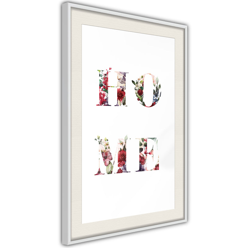 Poster - Floral Home  - wit passepartout