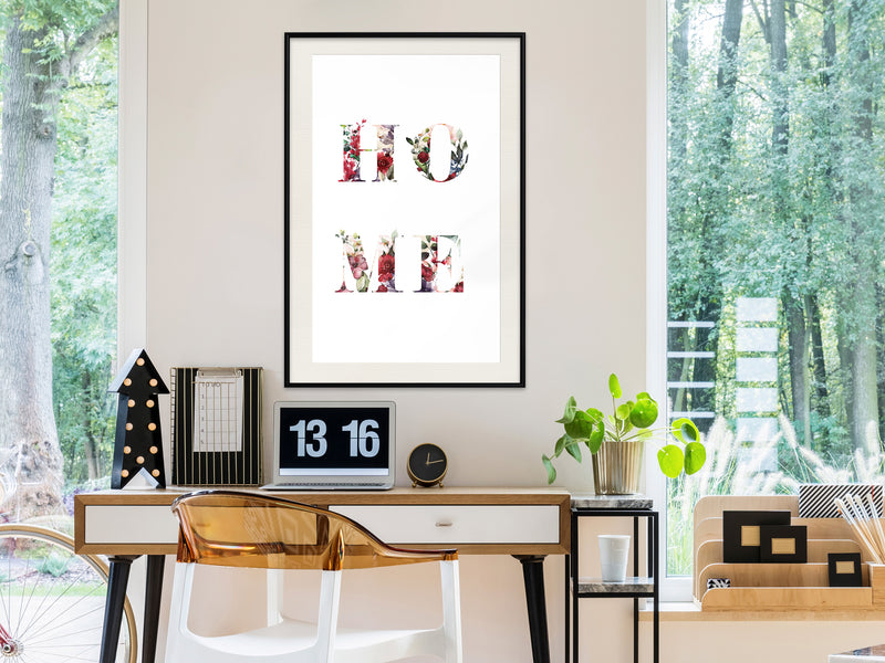 Poster - Floral Home  - zwart passepartout