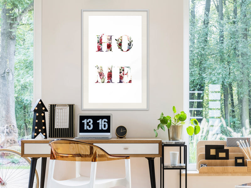 Poster - Floral Home  - wit passepartout