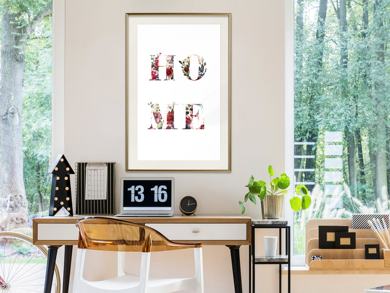 Poster - Floral Home  - goud passepartout