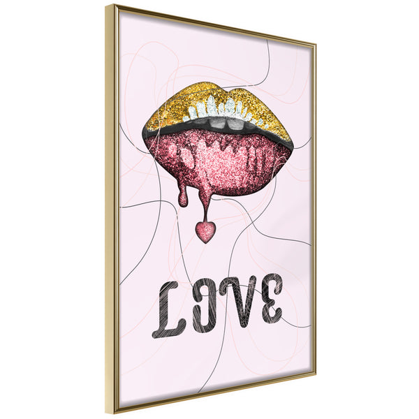 Poster - Lip Gloss and Love  - goud