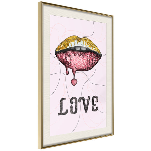 Poster - Lip Gloss and Love  - goud passepartout