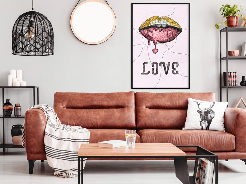 Poster - Lip Gloss and Love  - zwart