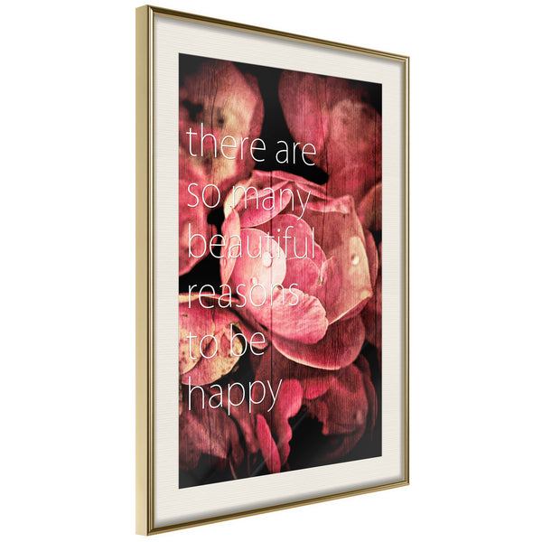 Poster - Many Reasons to Be Happy  - goud passepartout