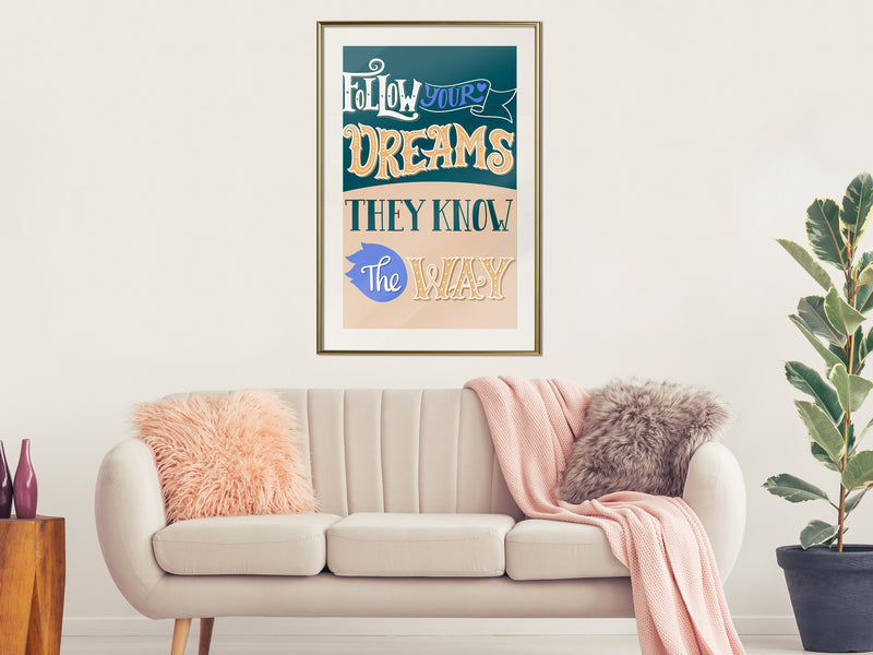 Poster - Dreams Know the Way  - goud passepartout