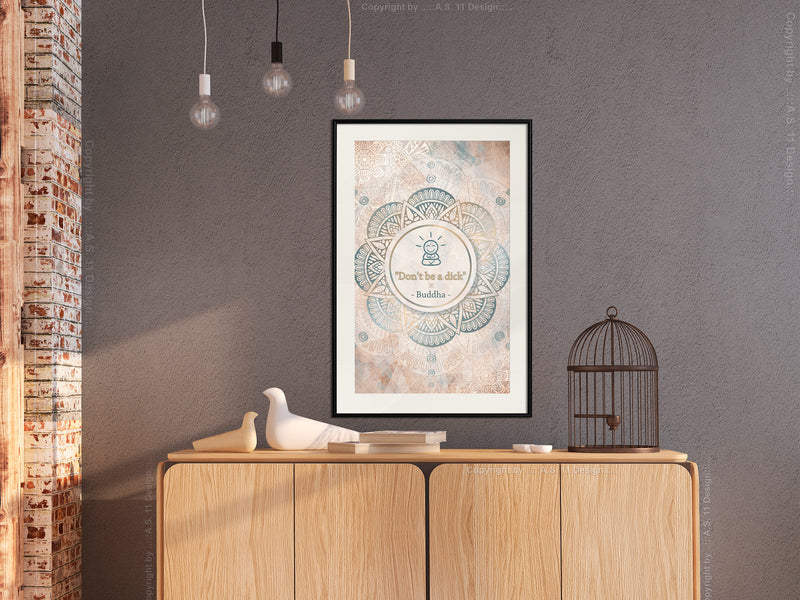 Poster - Buddha Is Right  - zwart passepartout